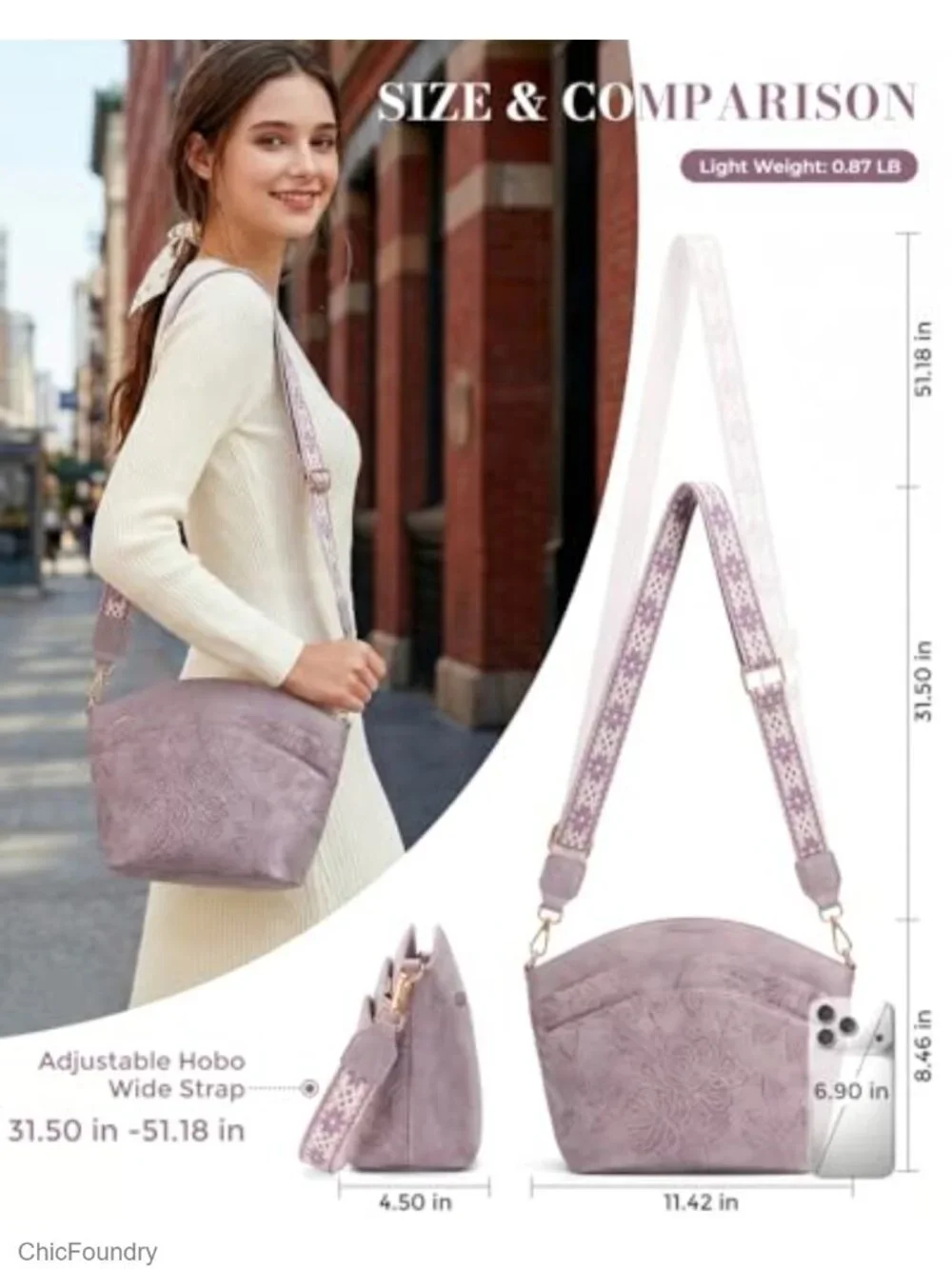 Vegan Leather Crossbody Bag for Women with Embossed Floral Design Medium Purse,